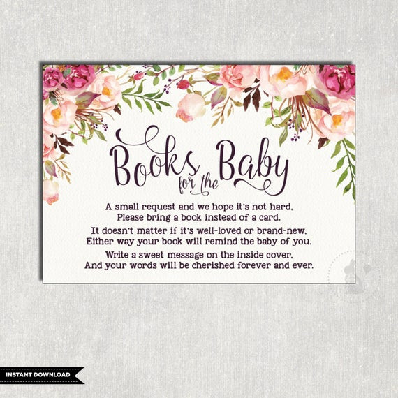 Quotes For Baby Books
 FLORAL Books for Baby Insert Card Flower Baby Shower