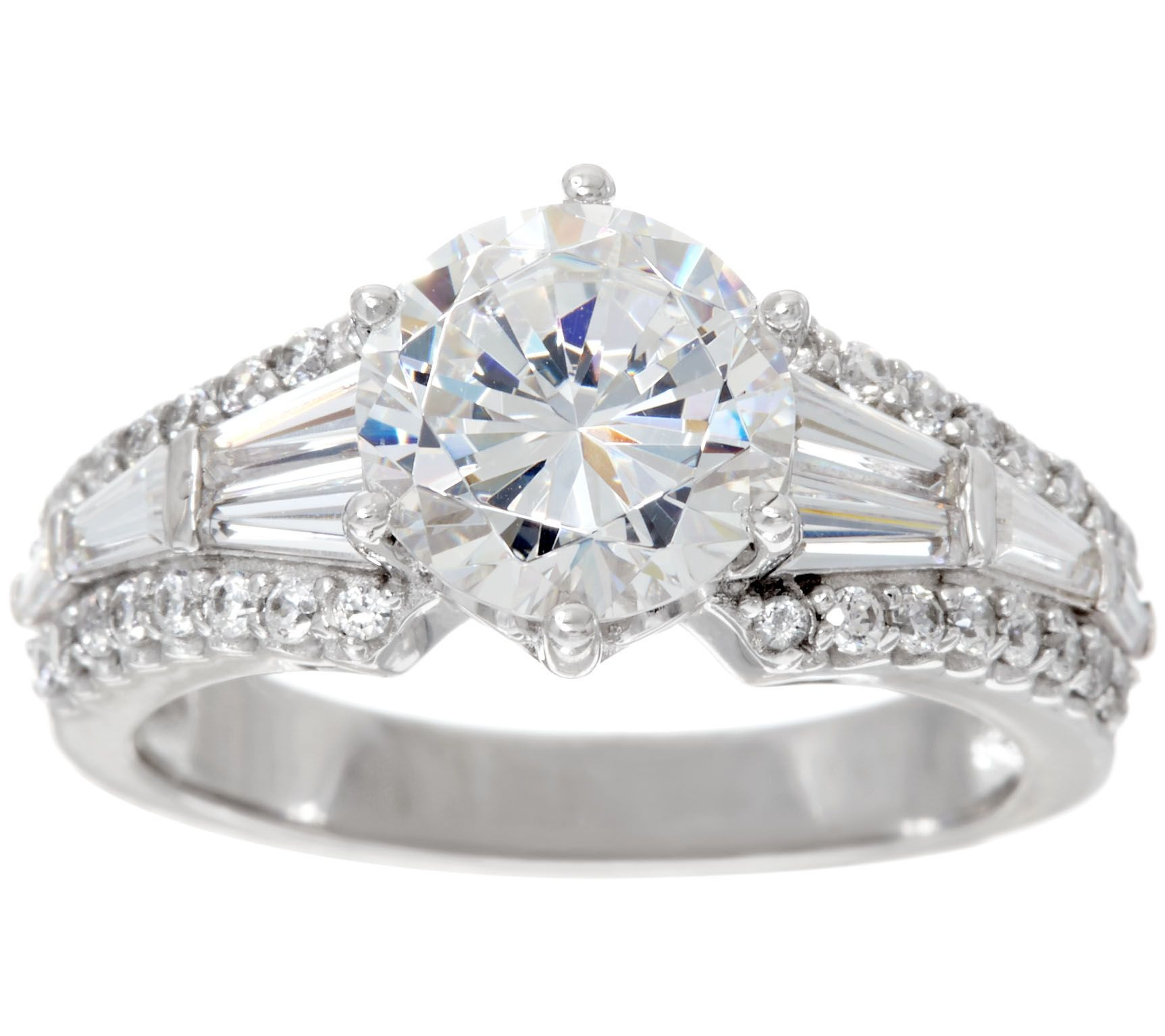 Qvc Wedding Rings
 Diamonique Round & Baguette Bridal Ring Platinum Clad
