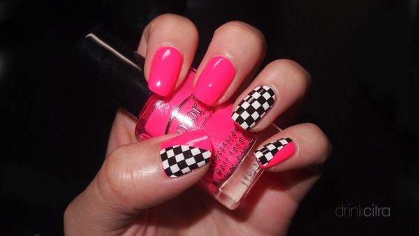 Racing Nail Designs
 Checkered and pink race day nails