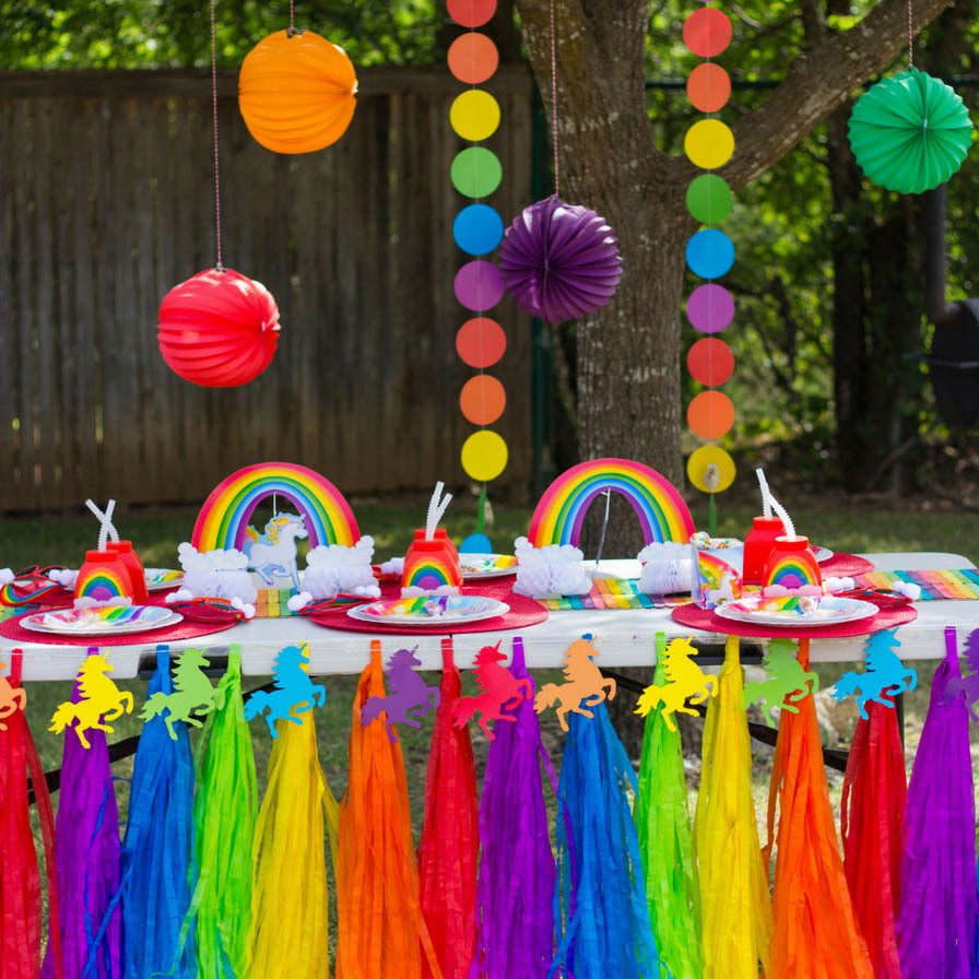 Rainbow Unicorn Birthday Party Ideas
 Rainbow Party Fringe Table Skirt