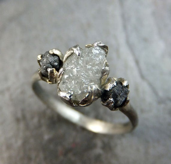 Raw Diamond Engagement Rings
 Diamond Engagement Ring Rough Uncut 14k White Gold Wedding