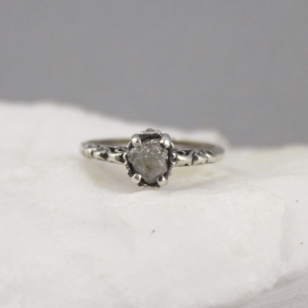 Raw Diamond Engagement Rings
 Raw Diamond Engagement Ring Oxidized Silver Filigree