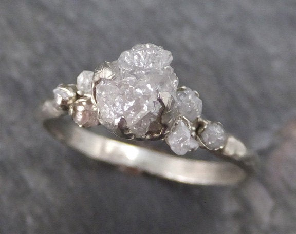 Raw Diamond Engagement Rings
 Raw Diamond White gold Engagement Ring Rough Gold Wedding Ring