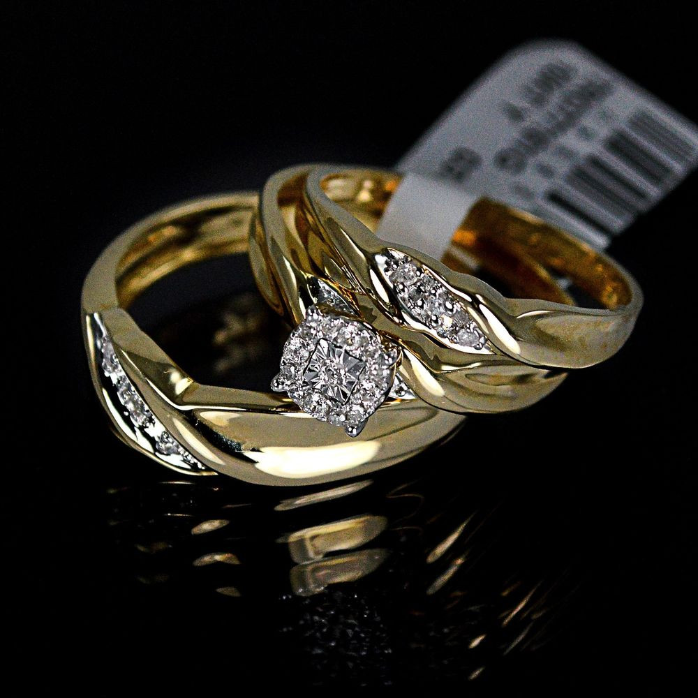 Real Diamond Wedding Rings
 Men s La s Yellow 10K Gold Real Genuine Diamond Ring
