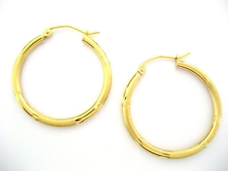 Real Gold Hoop Earrings
 14K Real Yellow Gold Tubular Shiny Hoops Hoop Earrings