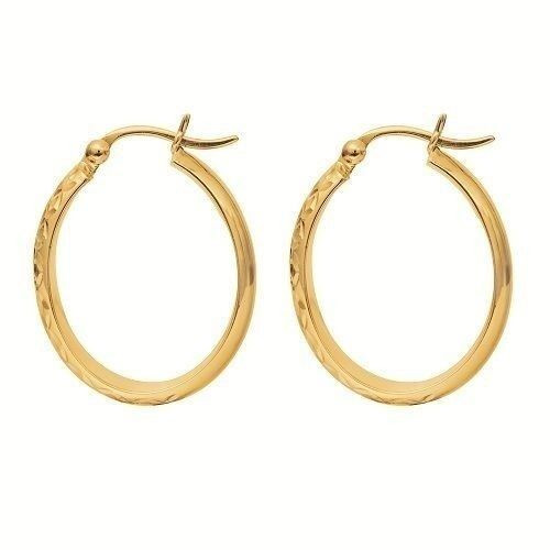 Real Gold Hoop Earrings
 14K Real Yellow Gold Diamond Cut Hoops Hoop Earrings