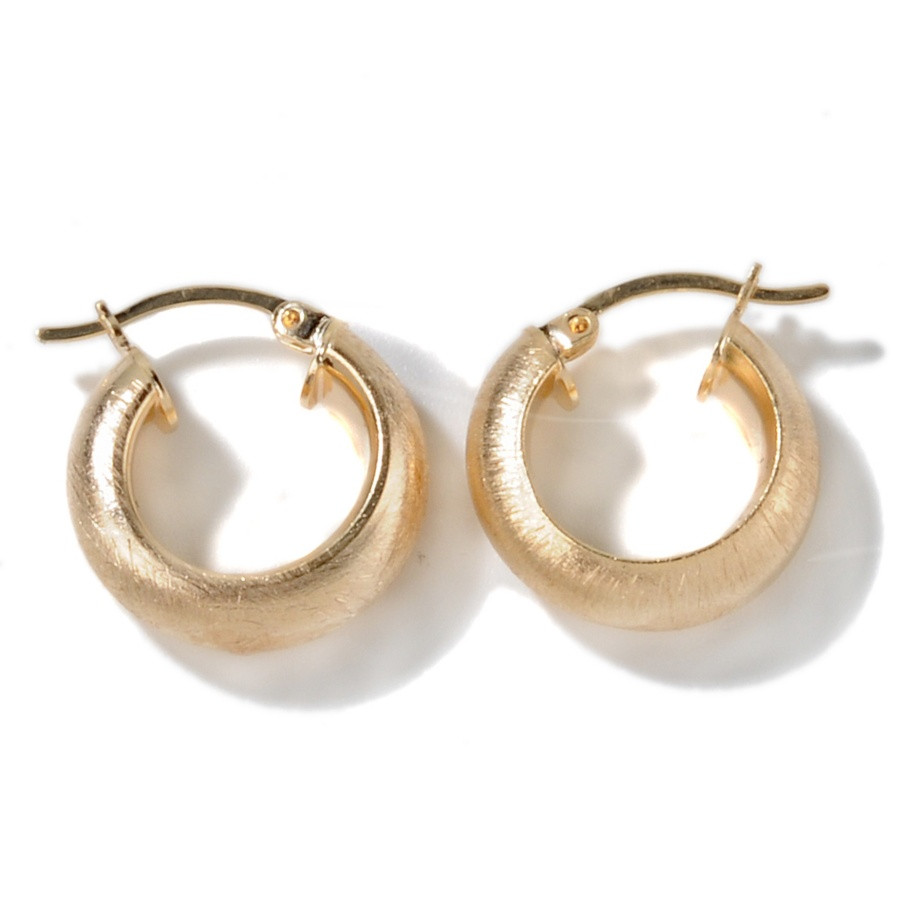 Real Gold Hoop Earrings
 Brushed Round Hoop Earrings Real 14K Yellow Gold FREE