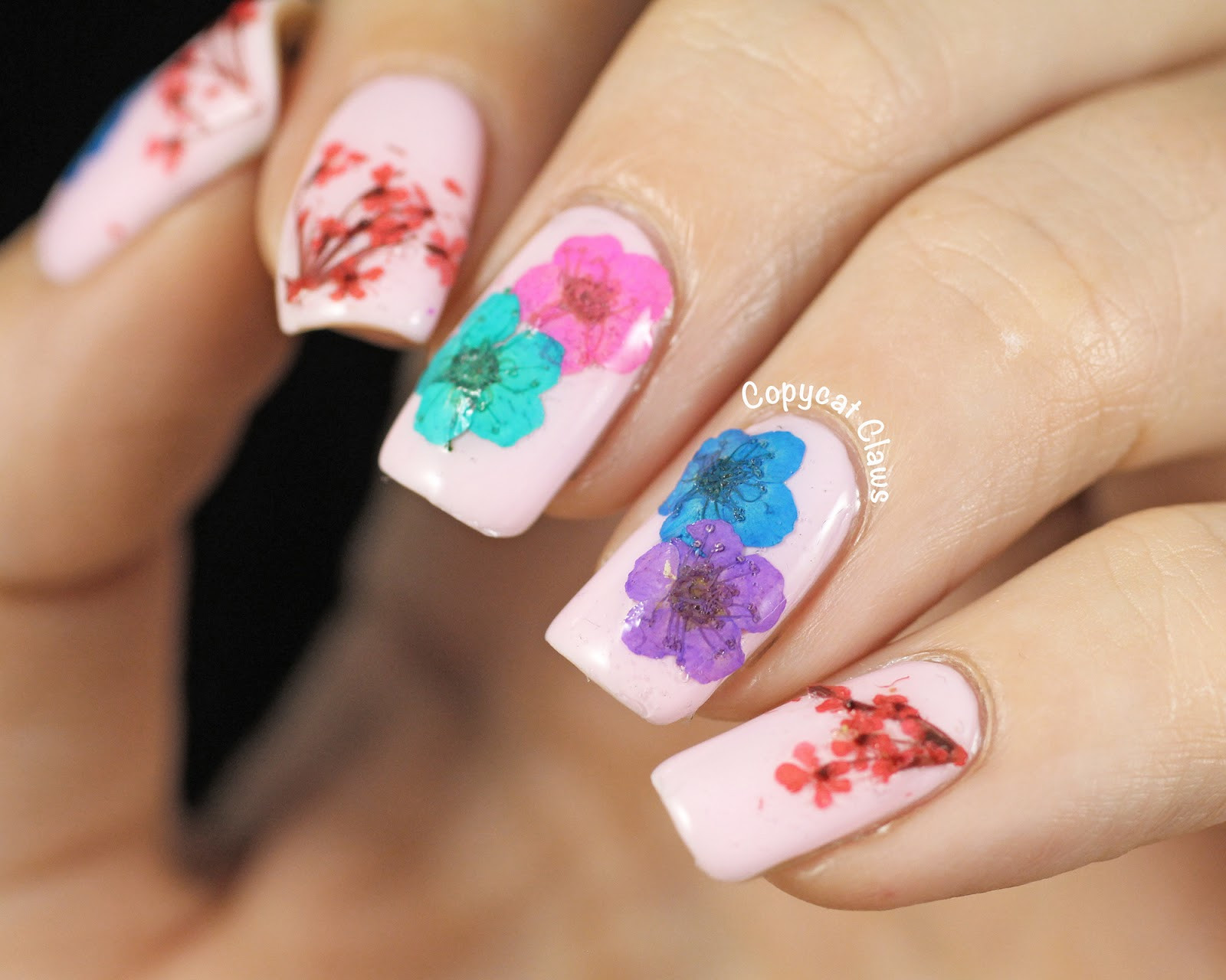 Real Nail Designs
 Copycat Claws Real Dried Flower Nail Art