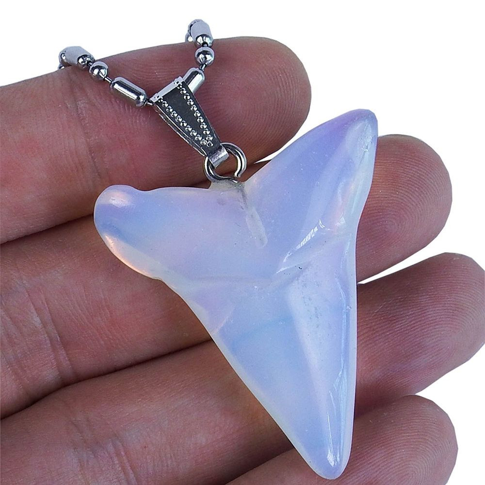Real Shark Tooth Necklace
 Opal stone GemShark Great White Shark Tooth Necklace