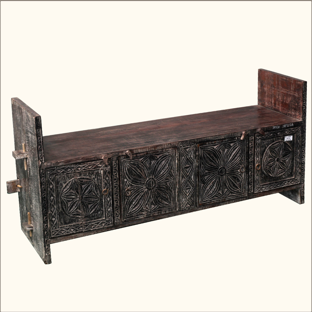 Reclaimed Wood Storage Bench
 Rustic Reclaimed Wood Storage Cabinet Backless Hand Carved