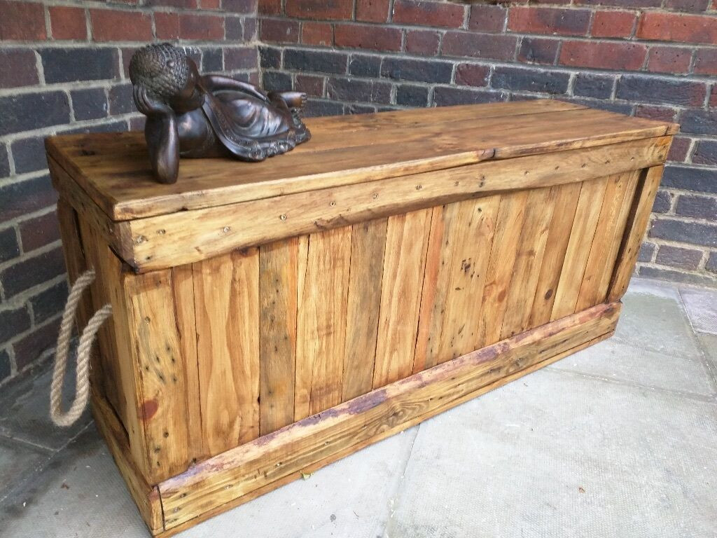 Reclaimed Wood Storage Bench
 Long rustic trunk bench wine storage chest Handcrafted