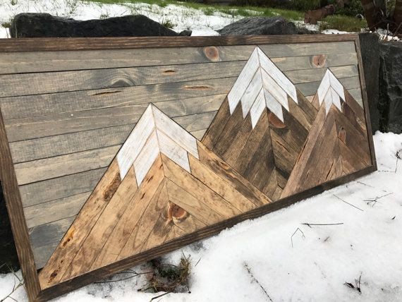 Reclaimed Wood Wall Art DIY
 Small Three Rustic Wood Mountains Wall Art