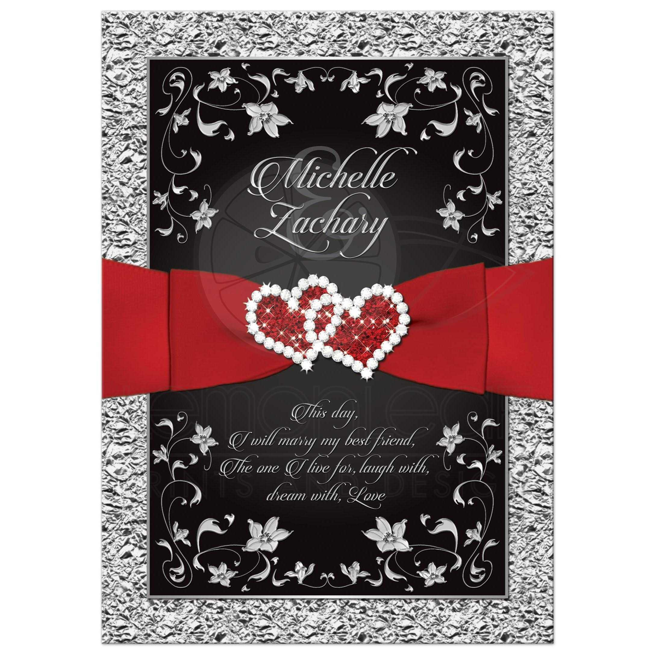 Red And Black Wedding Invitations
 Wedding Invitation Black Red Silver Floral