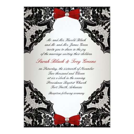 Red And Black Wedding Invitations
 Red white and Black lace Wedding Invitation