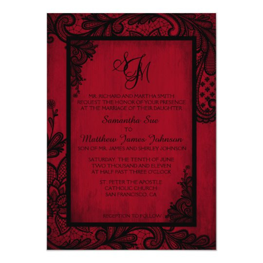Red And Black Wedding Invitations
 Red Black Lace Gothic Wedding Invitation Card