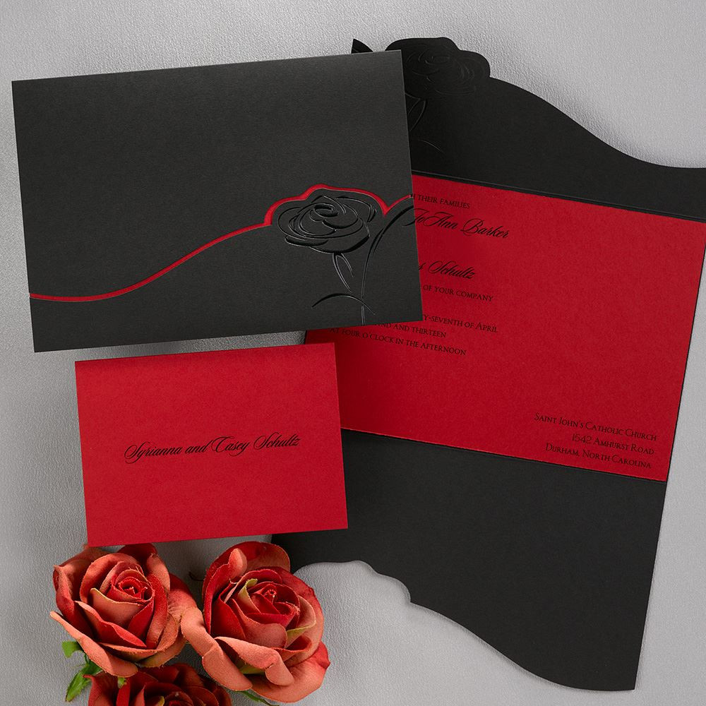 Red And Black Wedding Invitations
 Dramatic Rose Black and Red invitation