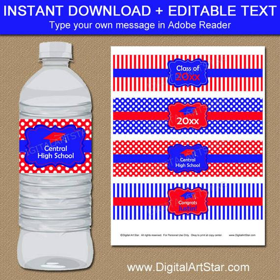 Red And Blue Graduation Party Ideas
 Red and Blue Graduation Party Decorations Printable Water