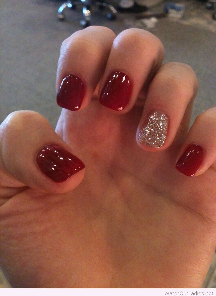 Red And Silver Glitter Nails
 Red and Glittery Nails Detailed And Simple Nail Art