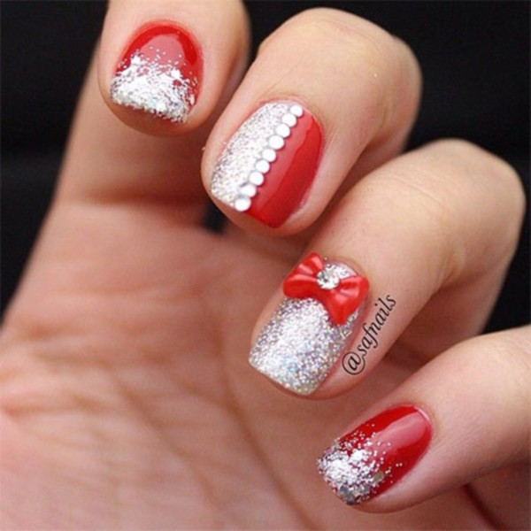 Red And Silver Glitter Nails
 52 Red And Gold Nail Art Designs For Trendy Girls