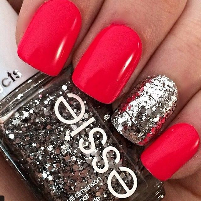 Red And Silver Glitter Nails
 16 Bloody Hot Red Nails for Women Pretty Designs