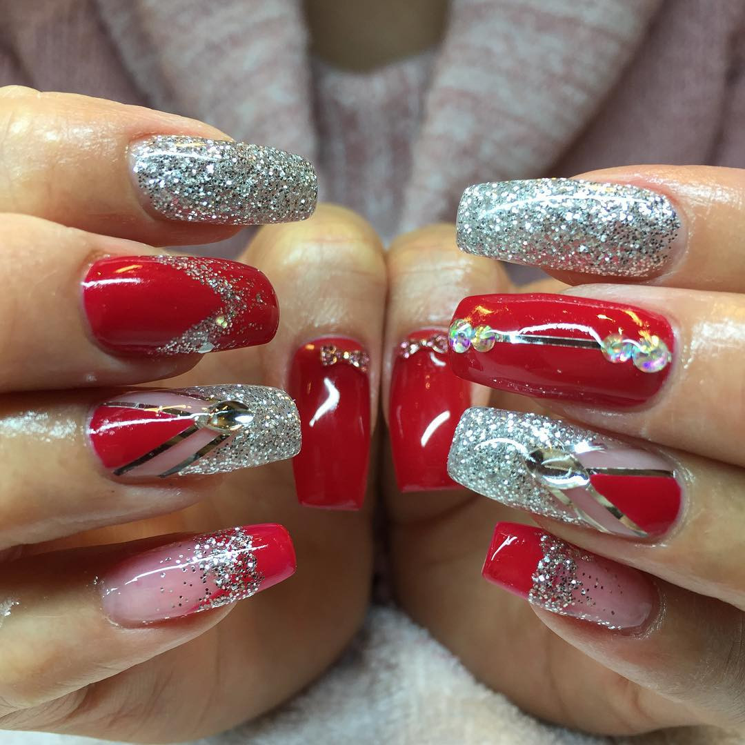 Red And Silver Glitter Nails
 26 Red and Silver Glitter Nail Art Designs Ideas