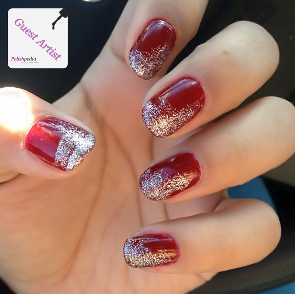Red And Silver Glitter Nails
 Red Nails With a Silver Glitter Ombre Effect