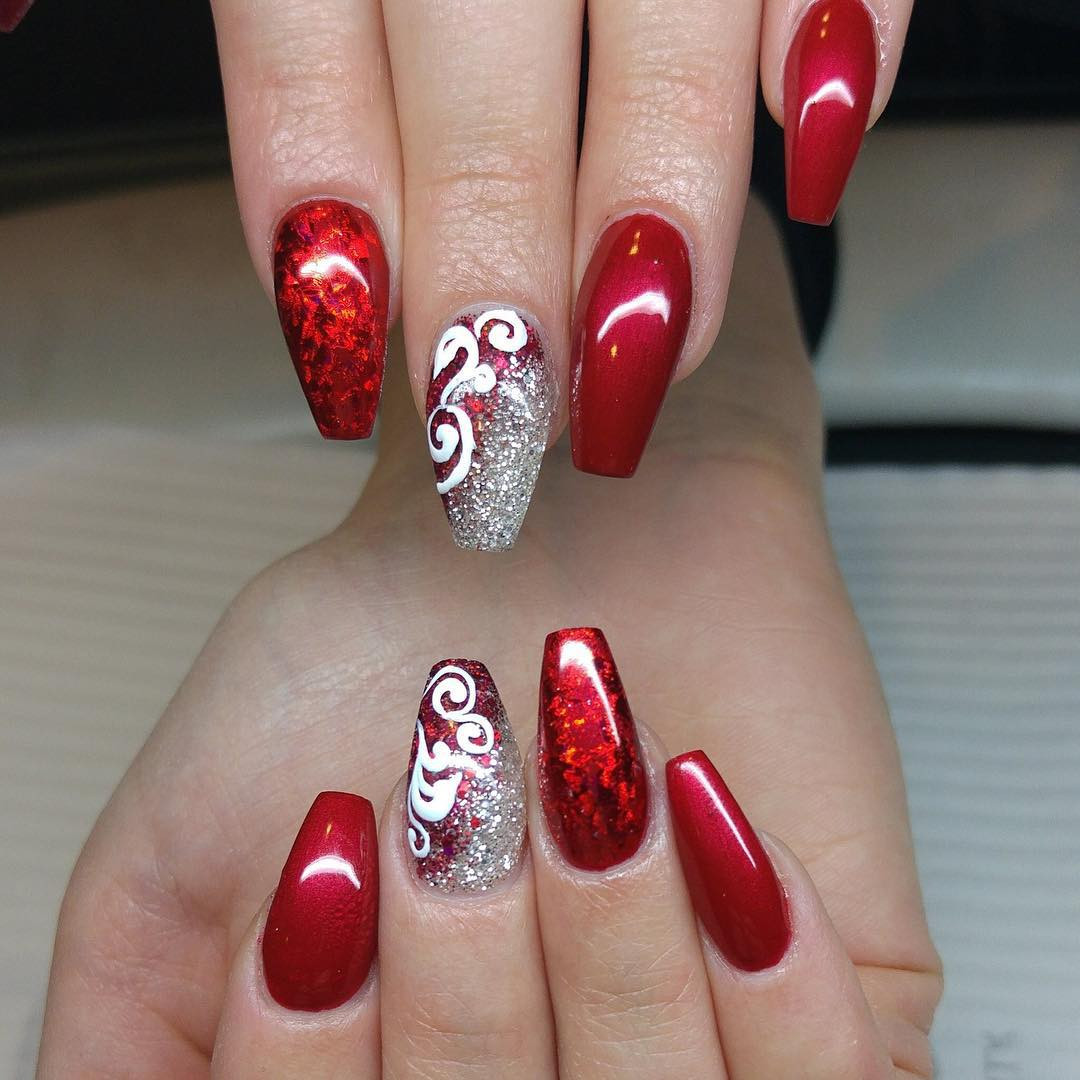 Red And Silver Glitter Nails
 Top 100 Prom White And Silver Nails Coffin