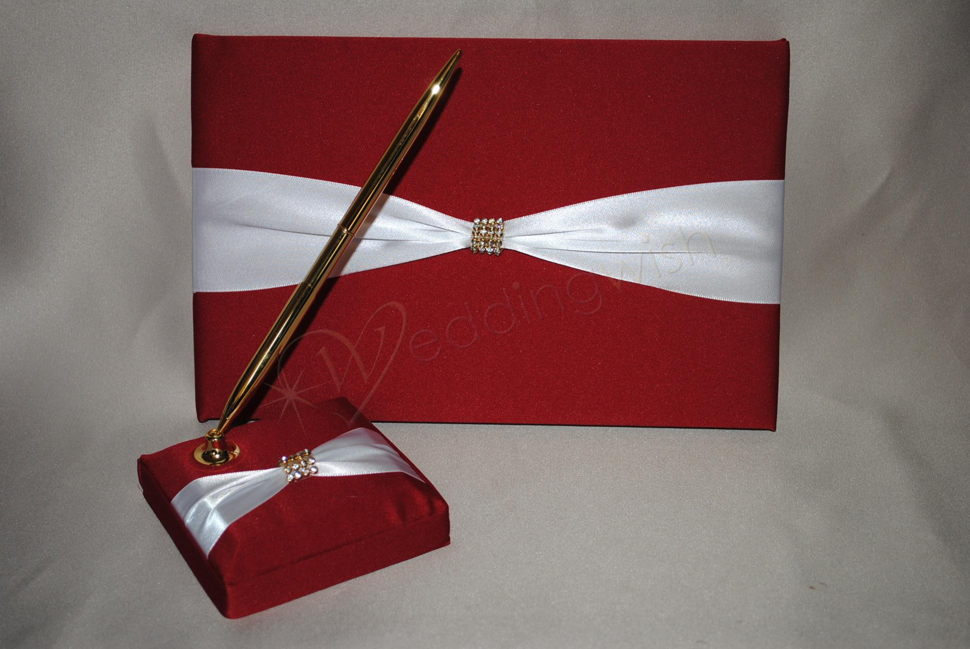 Red And White Wedding Guest Book
 Wedding Red and White Guest Book and Matching Pen Set