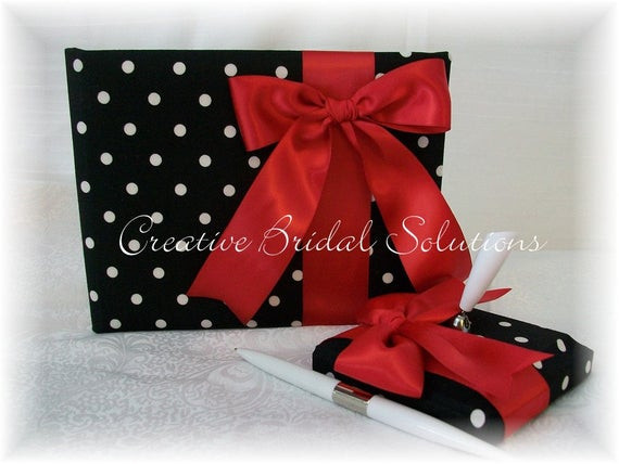 Red And White Wedding Guest Book
 Black and White Polka Dot with Red Wedding Guest Book by