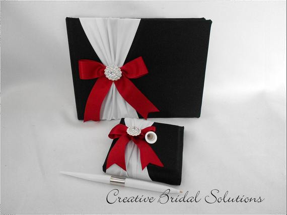 Red And White Wedding Guest Book
 Black and White with Apple Red Wedding Guest Book and Guest