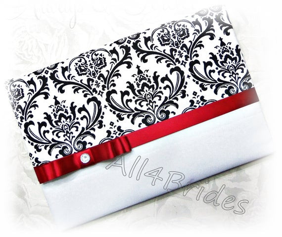 Red And White Wedding Guest Book
 Madison damask wedding guest book black red and white
