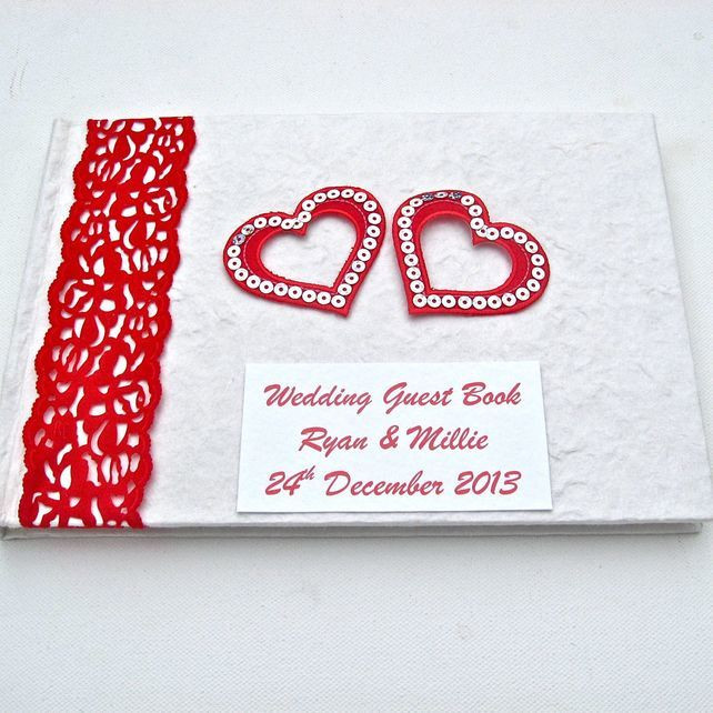 Red And White Wedding Guest Book
 Red and White Hearts Wedding Guest Book Folksy