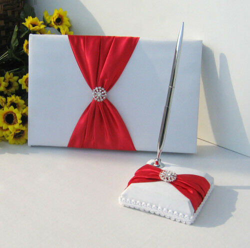 Red And White Wedding Guest Book
 White Wedding Guest Register Book Red Bow Sach Diamante