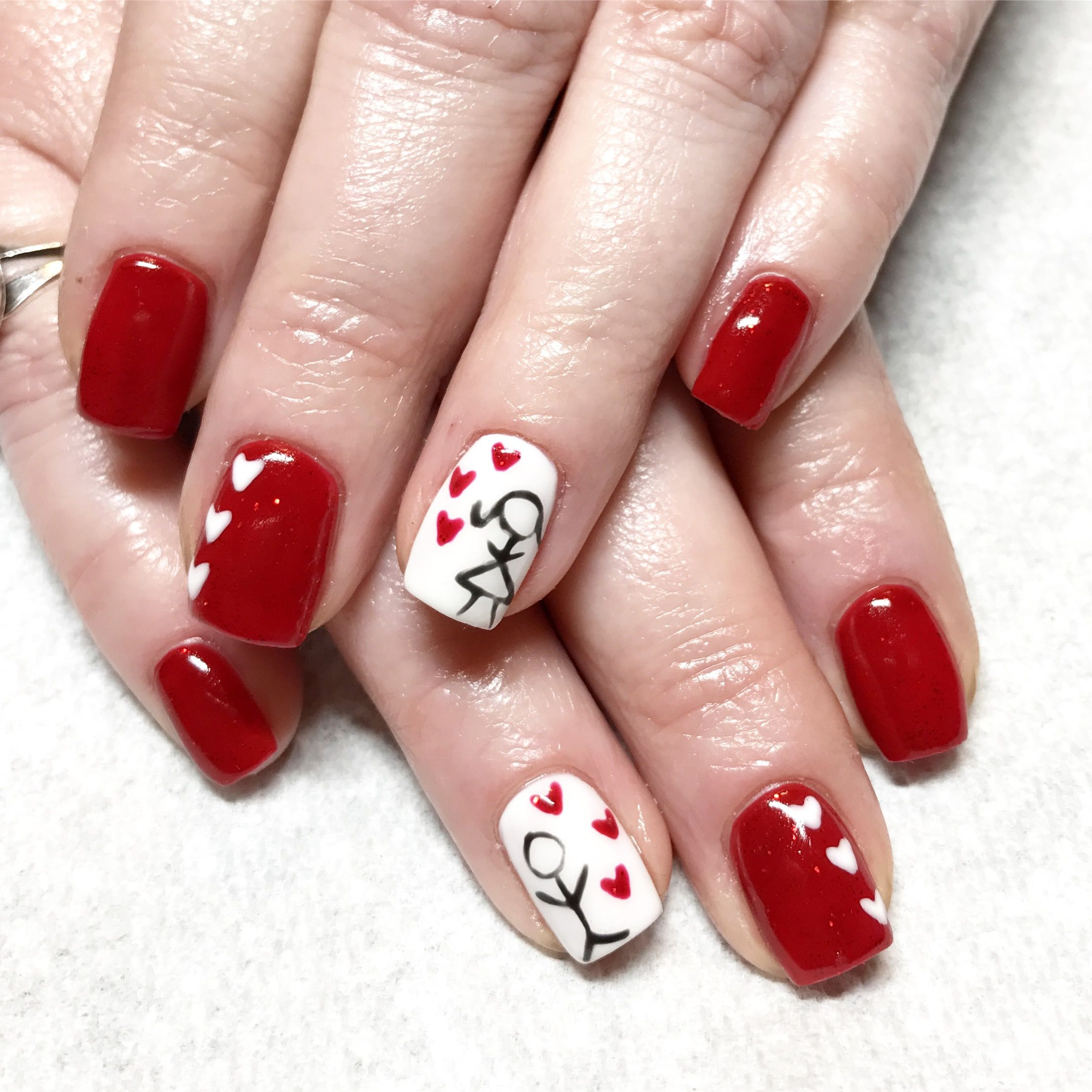 Red Gel Nail Designs
 Valentine nails Gel nails Red nails Heart nails Hand