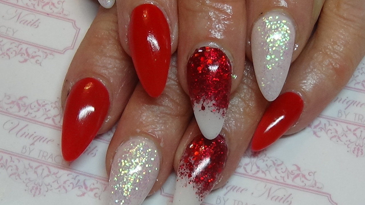 Red Glitter Acrylic Nails
 red glitter fade acrylic nails