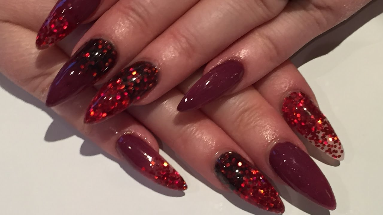 Red Glitter Nails
 Acrylic nails how to red glitter and black powder