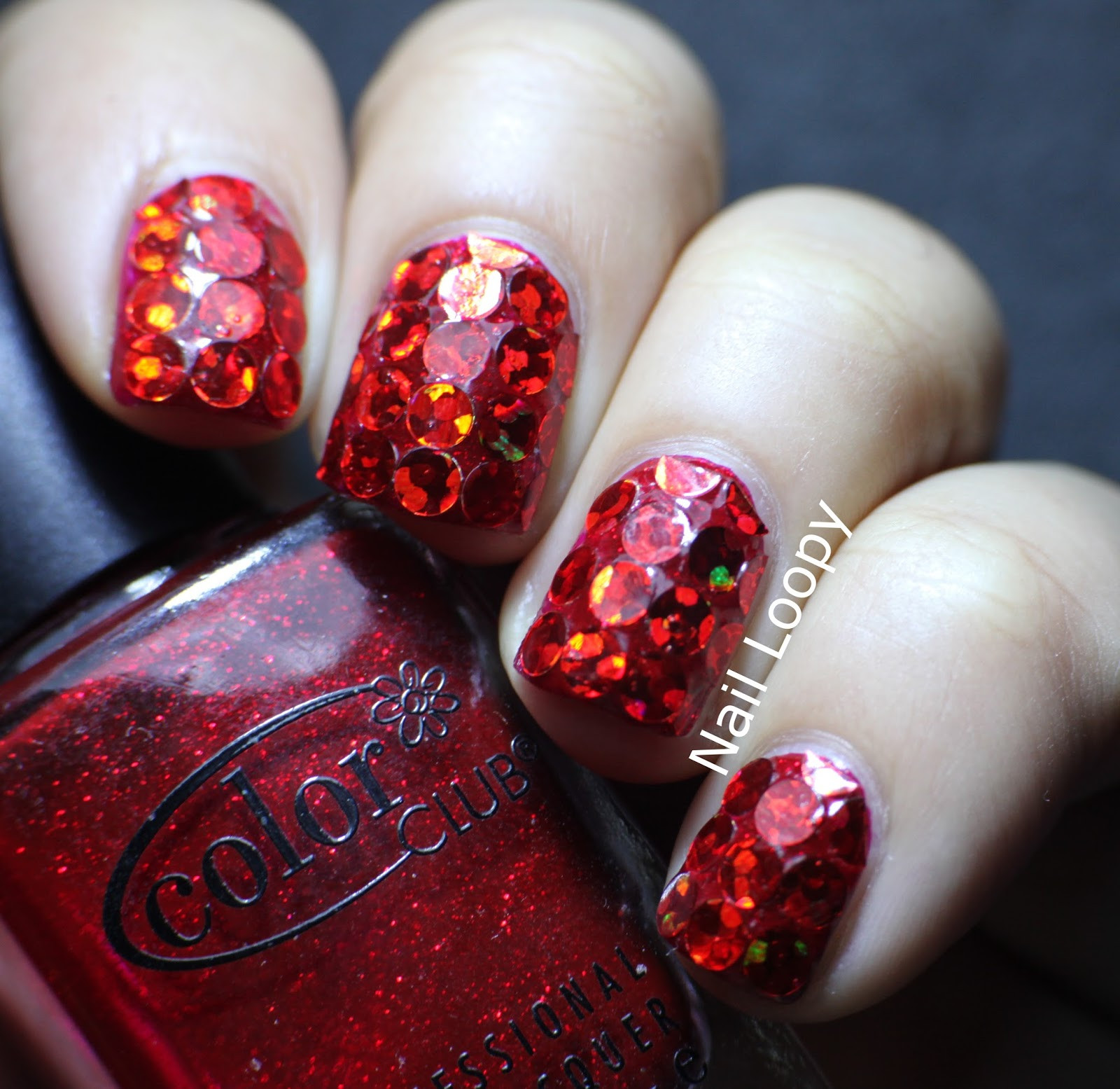 Red Glitter Nails
 nail loopy SUPER HOLOGRPAHIC & SPARKLY RED GLITTER NAILS