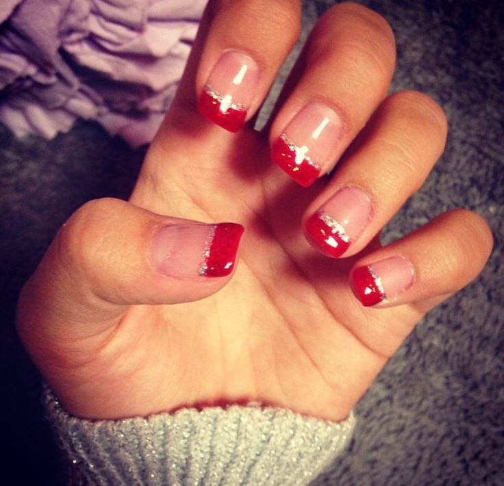 Red Glitter Tip Nails
 Holiday nails Acrylic nails French red glitter tips