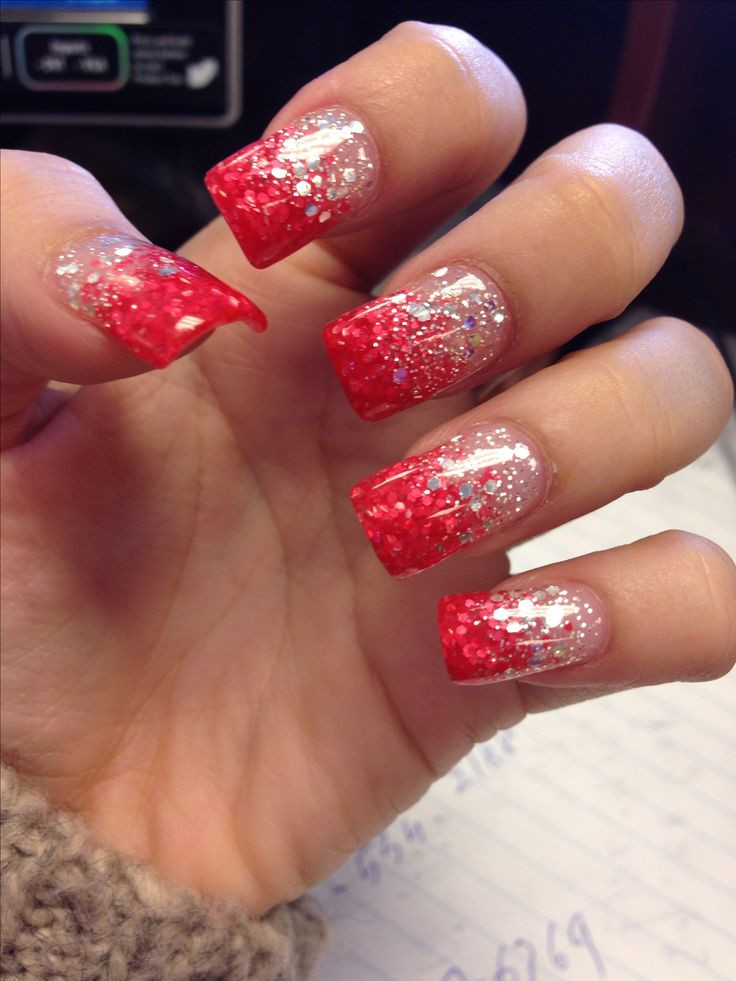 Red Glitter Tip Nails
 Pink glitter faded on my nails in 2019