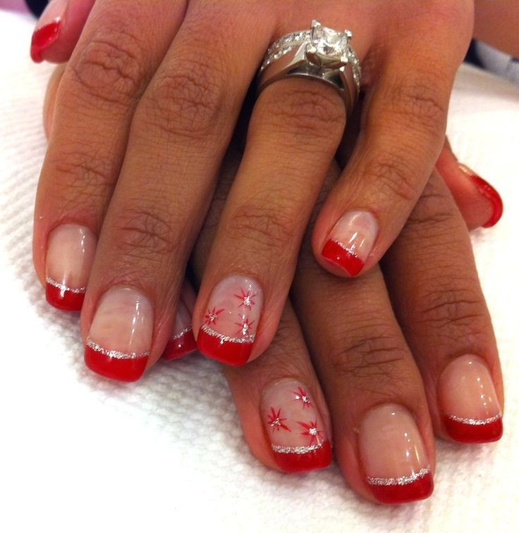 Red Glitter Tip Nails
 Red french manicure