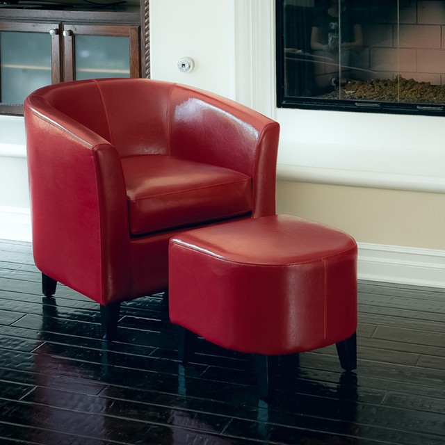 Red Living Room Chair
 Astoria Red Leather Club Chair & Ottoman Set Modern