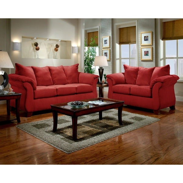 Red Living Room Chair
 Shop Sensations Microfiber Pillow Back Sofa and Loveseat