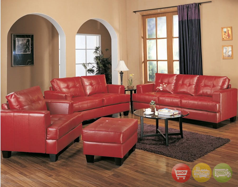 Red Living Room Chair
 Samuel Red Bonded Leather Sofa & Loveseat Contemporary