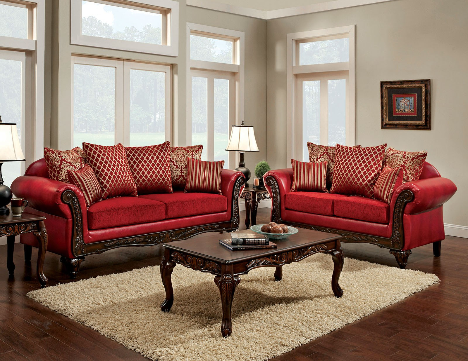Red Living Room Chair
 Marcus Red Living Room Set SM7640 SF Furniture of America