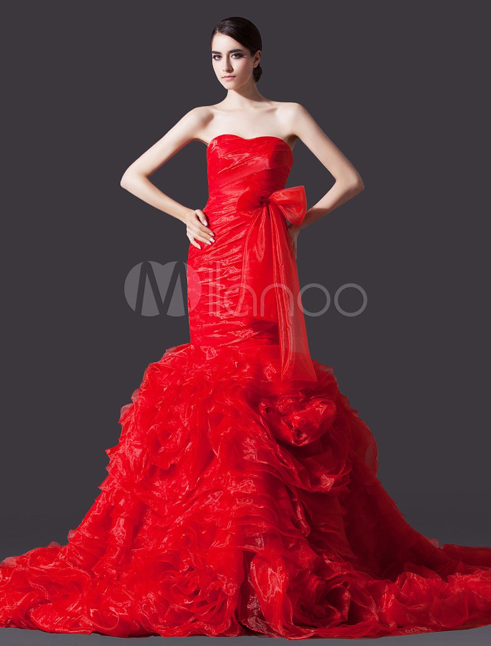 Red Mermaid Wedding Dress
 Red Mermaid Sweetheart Neck Strapless Ruched Bridal