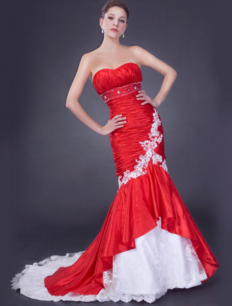 Red Mermaid Wedding Dress
 Red Sweetheart Mermaid Wedding Dress