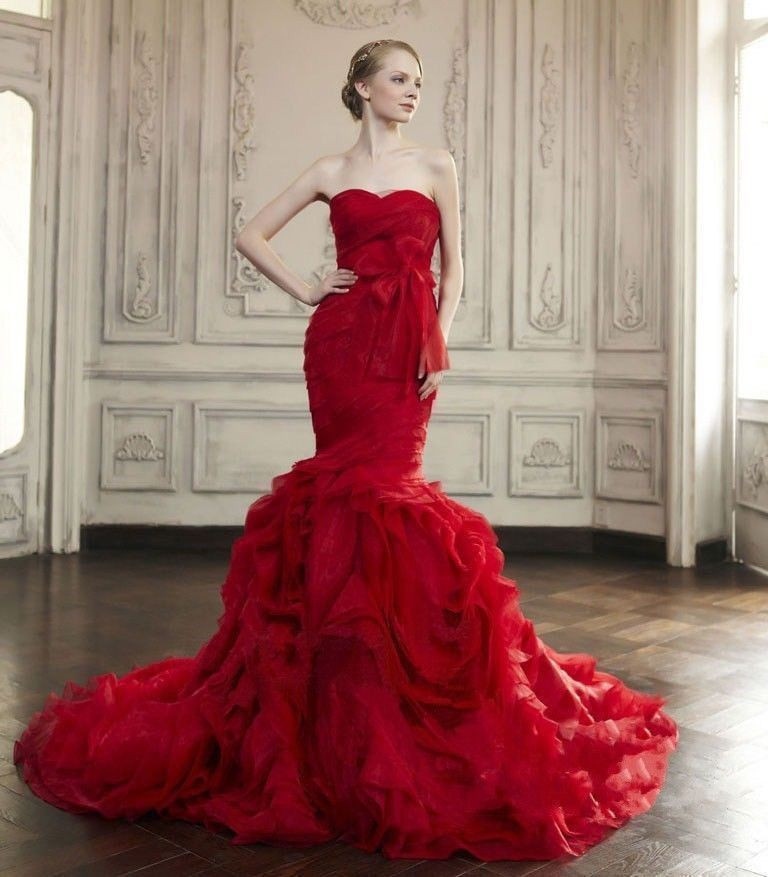 Red Mermaid Wedding Dress
 2016 Hot New Red Mermaid Wedding dress Sleeveless Sweep
