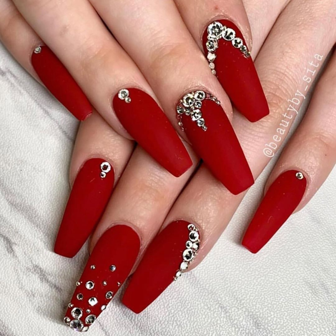 Red Nail Designs With Rhinestones
 The Best Coffin Nails Ideas That Suit Everyone