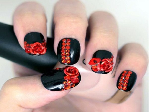 Red Nail Designs With Rhinestones
 14 Beautiful Rose Nail Art Designs Pretty Designs