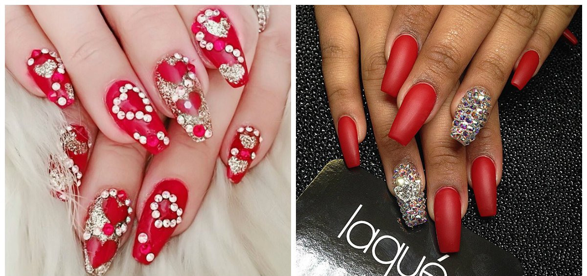 Red Nail Designs With Rhinestones
 Red nails 2018 fashionable trends and tendencies of red